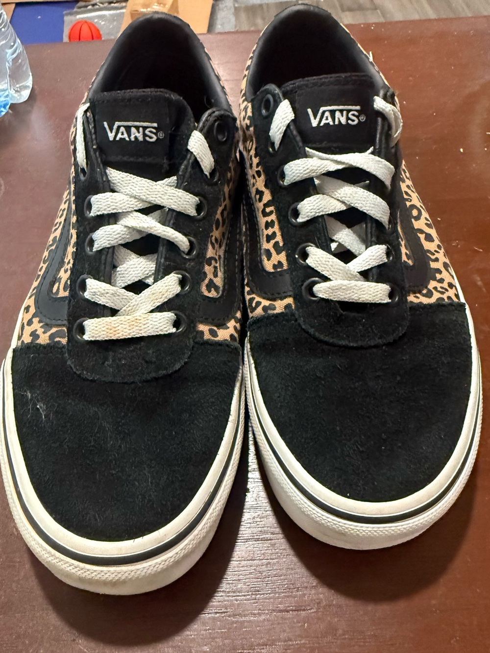 Vans Black and Tan Leopard-Print Low-Top Sneakers woman 7.5